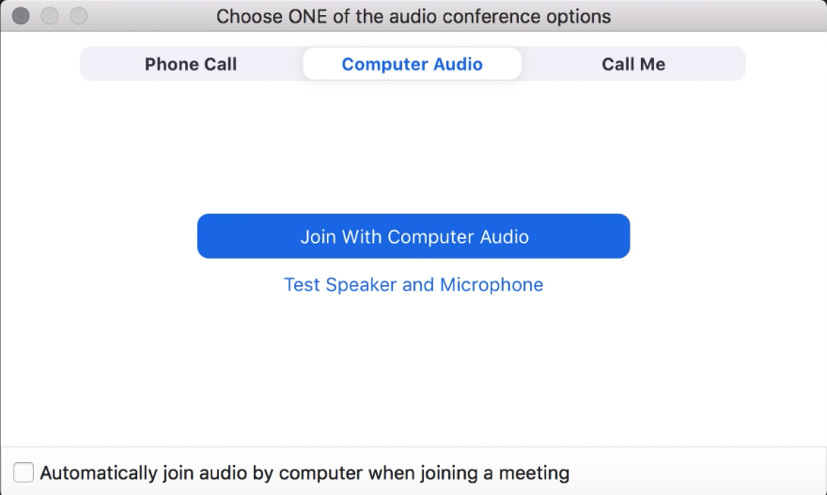 Zoom meeting screen asking to join with computer audio.